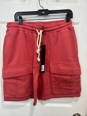 Paper Planes Men's Cargo Sweat Shorts in Dusty Red